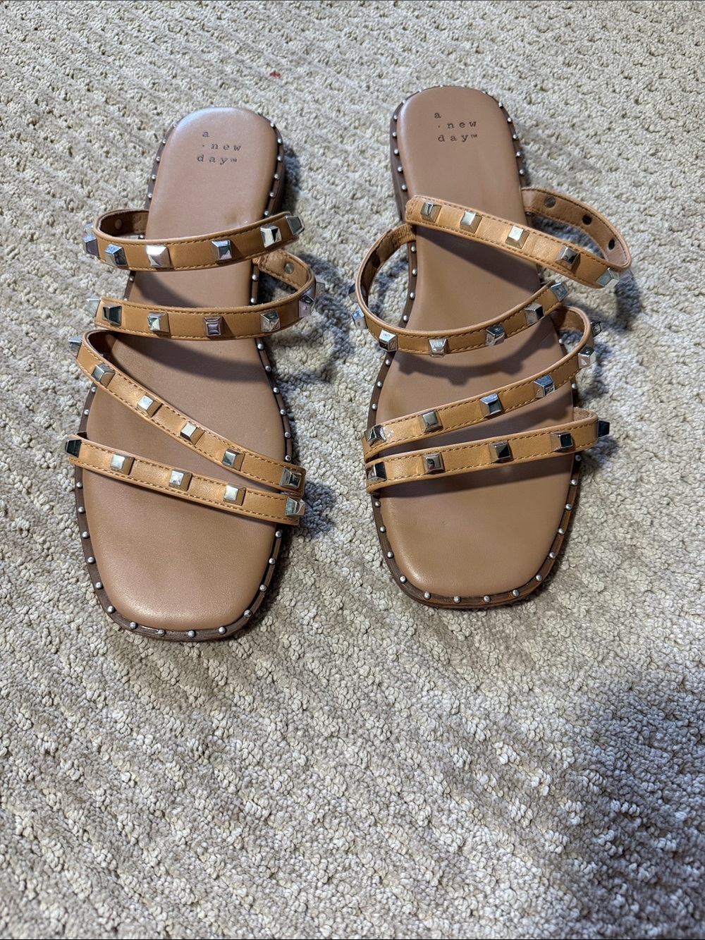 a new day Tan Multi-Strap Studded Slide Sandals